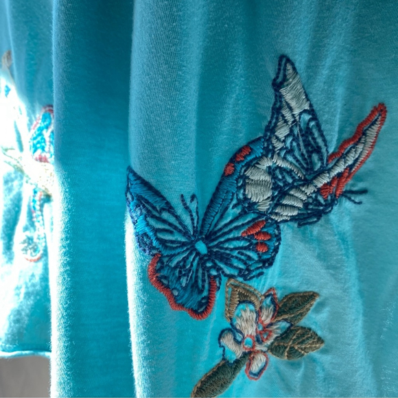Johnny Was Zoe Relaxed Embroidered Short Sleeve Tee Shirt Blue Green Size L - Picture 11 of 16